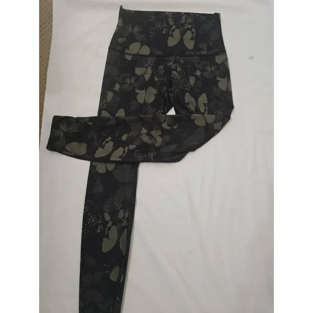 Lululemon Wunder Under Hi-Rise Full-On Luon Biggie Butterfly Green Black Sz 6